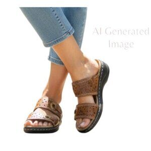Clarks Bendables LEXI LAUREL Brown Leather Double Band Open Toe Sandals Sz 8.5 M
